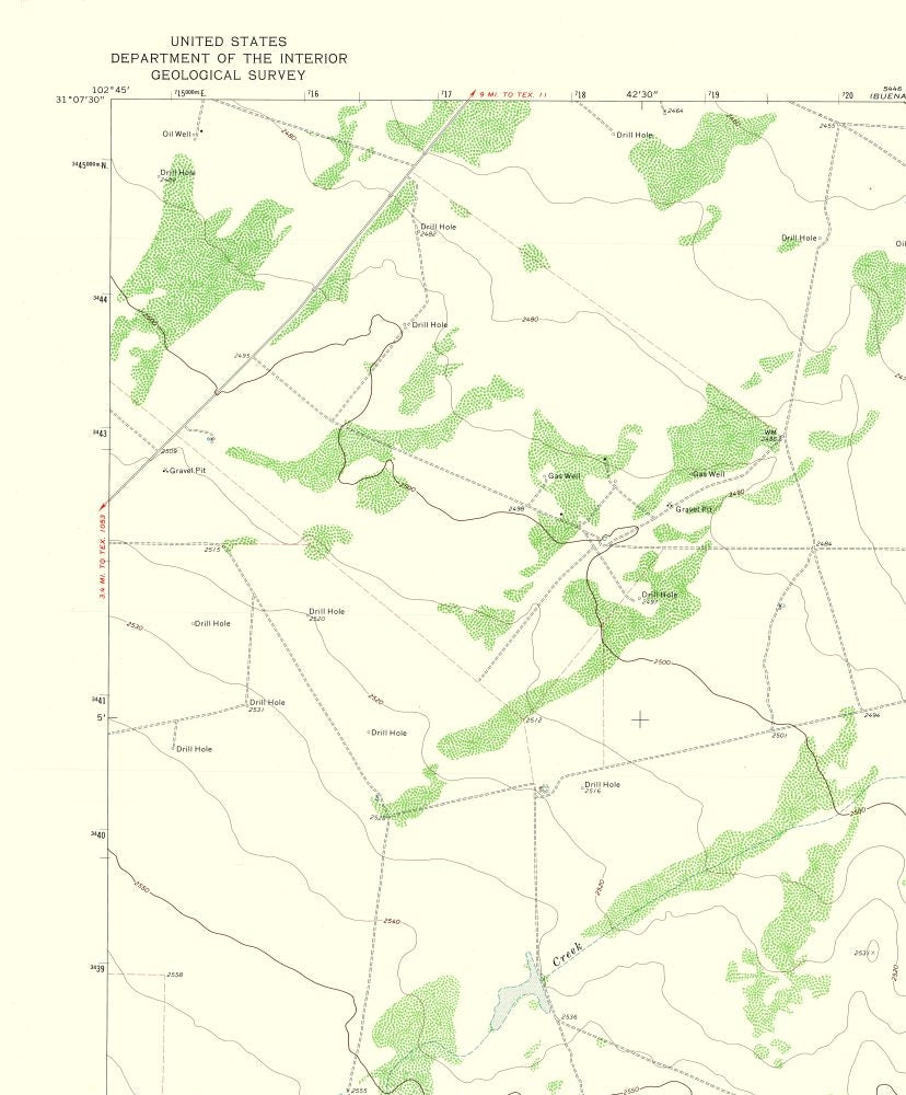 Topographical Map - Buena Vista Texas South West Quad - USGS 1972 - 23 x 27.78 - Vintage Wall Art