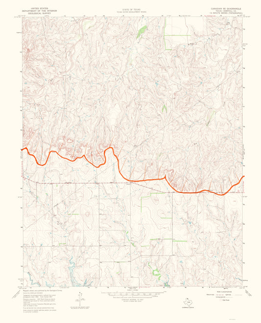 Topographical Map - Canadian Texas Southeast Quad - USGS 1970 - 23 x 28.42 - Vintage Wall Art