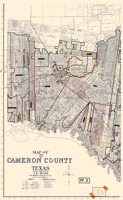 Historic County Map - Cameron County Texas Pt 1 - Beard 1956 - 23 x 37.24 - Vintage Wall Art