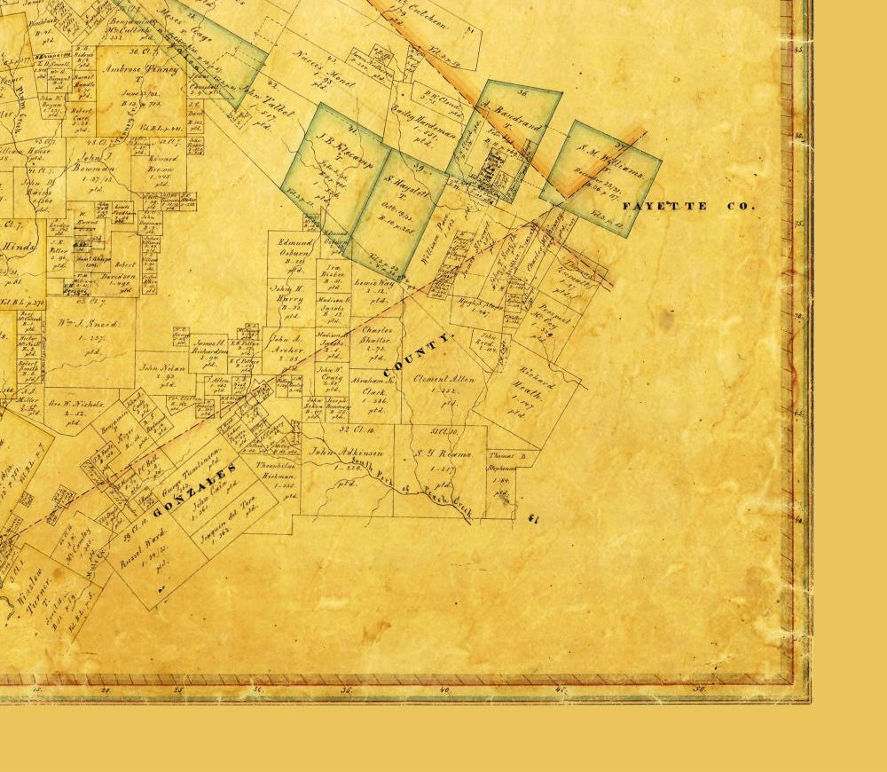Historic County Map - Caldwell County Texas - Rosenberg 1861 - 26.43 x 23 - Vintage Wall Art