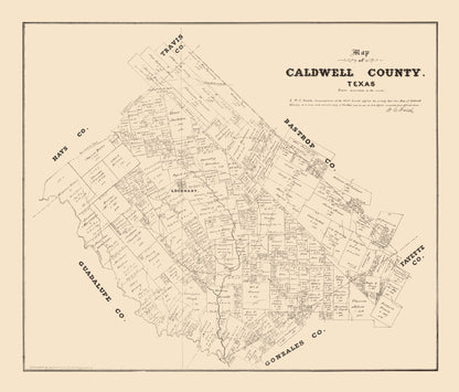 Historic County Map - Caldwell County Texas - Walsh 1879 - 26.91 x 23 - Vintage Wall Art