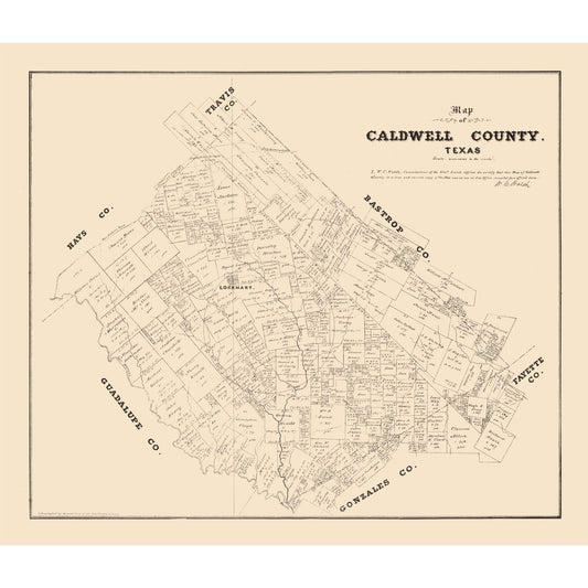 Historic County Map - Caldwell County Texas - Walsh 1879 - 26.91 x 23 - Vintage Wall Art