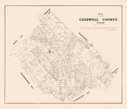 Historic County Map - Caldwell County Texas - Walsh 1880 - 26.76 x 23 - Vintage Wall Art