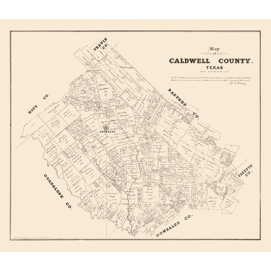 Historic County Map - Caldwell County Texas - Walsh 1880 - 26.76 x 23 - Vintage Wall Art