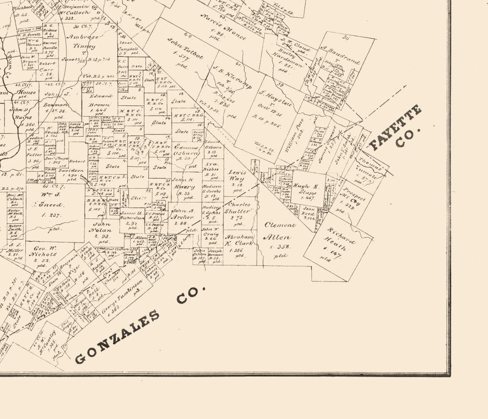 Historic County Map - Caldwell County Texas - Walsh 1880 - 26.76 x 23 - Vintage Wall Art