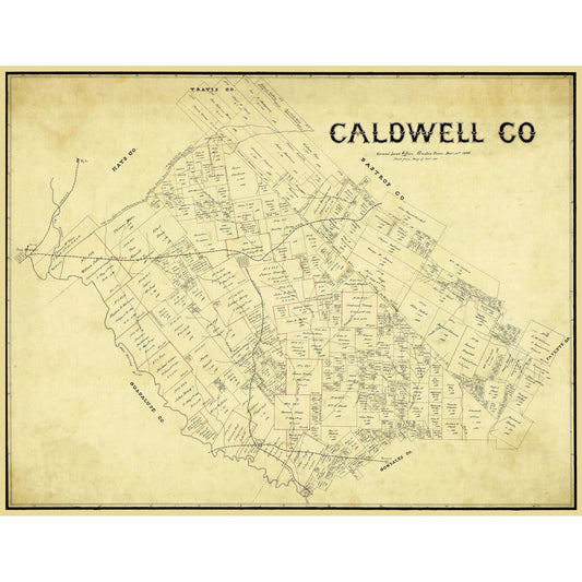 Historic County Map - Caldwell County Texas - General Land Office 1896 - 29.74 x 23 - Vintage Wall Art