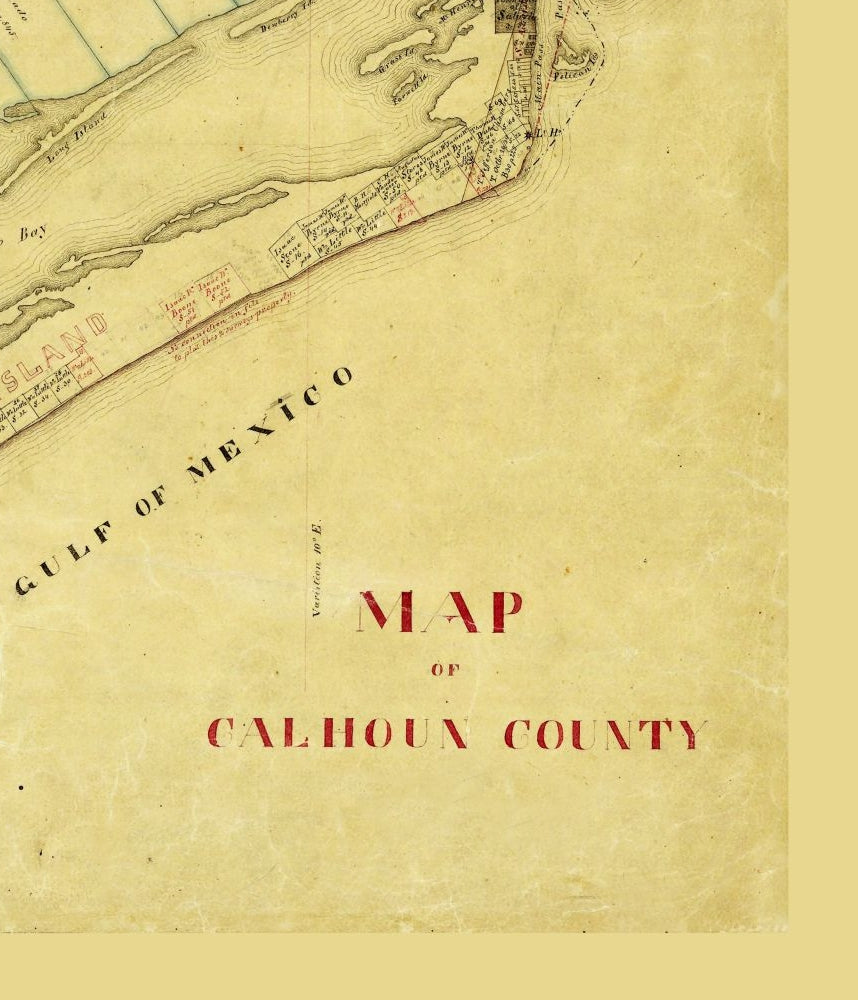 Historic County Map - Calhoun County Texas - General Land Office 1863 - 23 x 26.80 - Vintage Wall Art