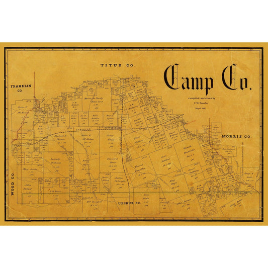Historic County Map - Camp County Texas - Pressler 1897 - 33.62 x 23 - Vintage Wall Art