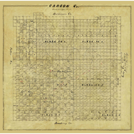 Historic County Map - Carson County Texas - General Land Office 1878 - 23.28 x 23 - Vintage Wall Art