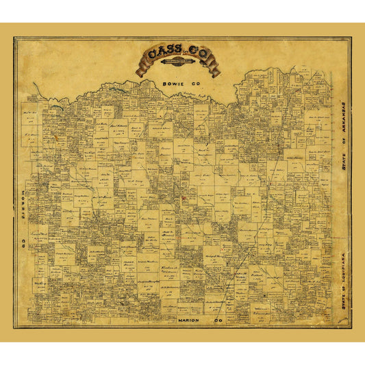 Historic County Map - Cass County Texas - General Land Office 1884 - 26.27 x 23 - Vintage Wall Art