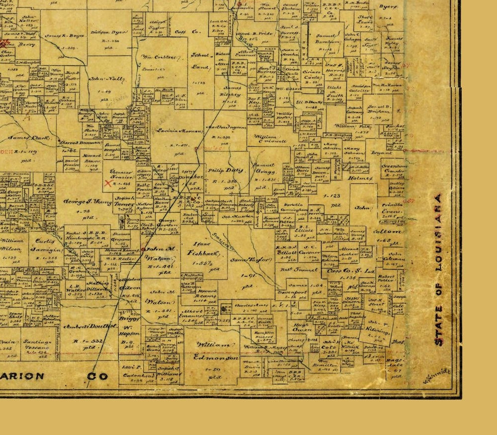 Historic County Map - Cass County Texas - General Land Office 1884 - 26.27 x 23 - Vintage Wall Art