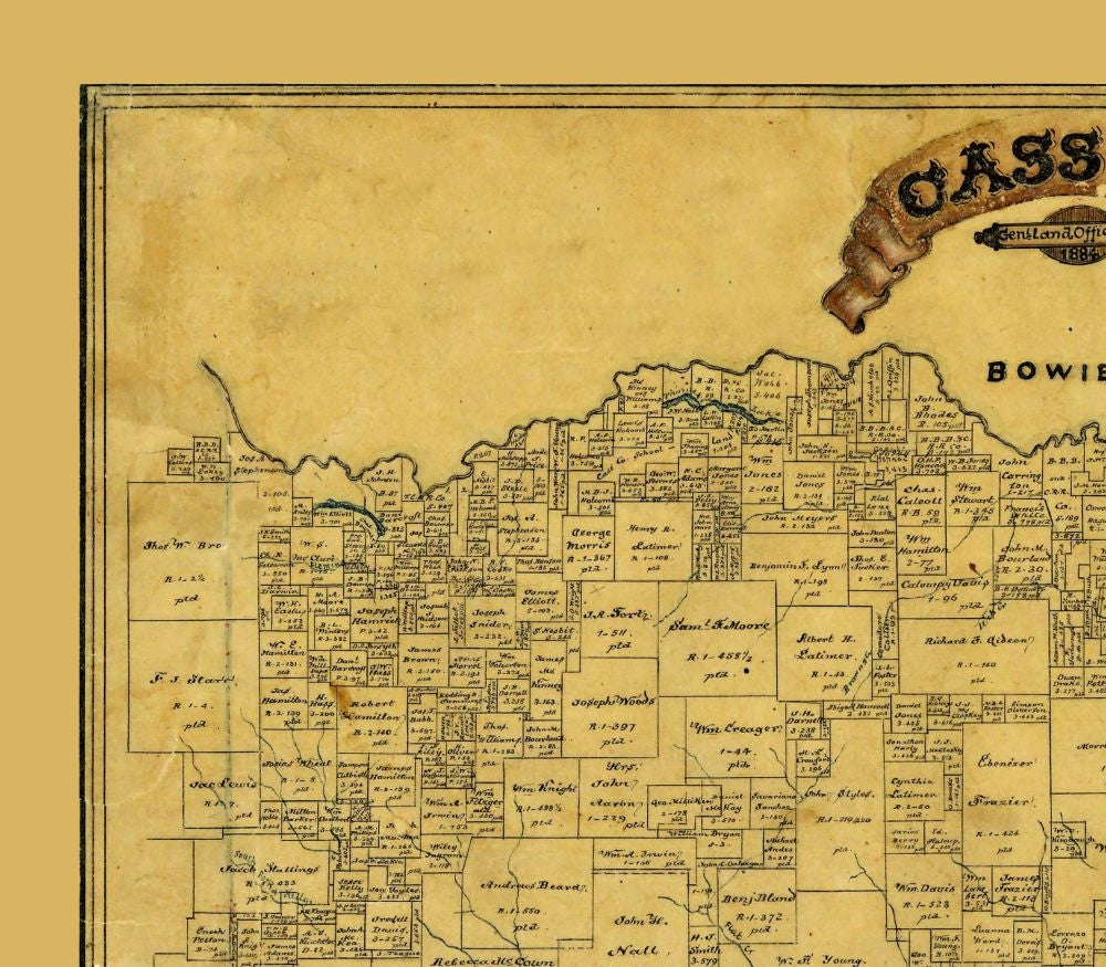 Historic County Map - Cass County Texas - General Land Office 1884 - 26.27 x 23 - Vintage Wall Art
