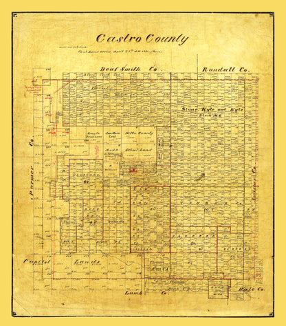 Historic County Map - Castro County Texas - Pressler 1891 - 23 x 26.19 - Vintage Wall Art