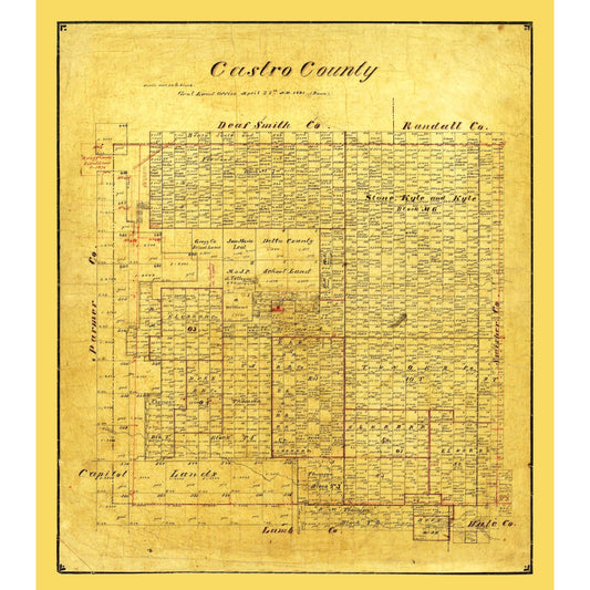 Historic County Map - Castro County Texas - Pressler 1891 - 23 x 26.19 - Vintage Wall Art