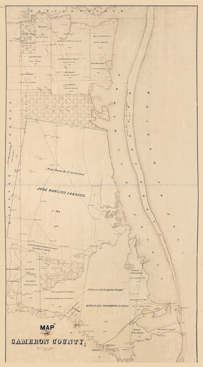 Historic County Map - Cameron County Texas - General Land Office 1895 - 23 x 41.60 - Vintage Wall Art