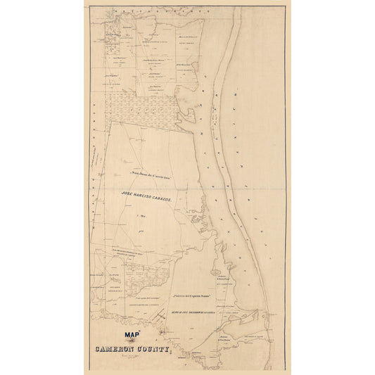Historic County Map- Cameron County Texas - General Land Office 1895 - Vintage Wall Art