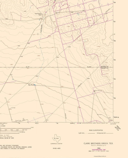 Topographical Map - Clark Brothers Ranch Texas Quad - USGS 1981 - 23 x 28.24 - Vintage Wall Art