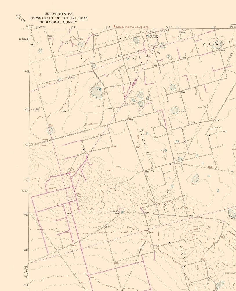 Topographical Map - Clark Brothers Ranch Texas Quad - USGS 1981 - 23 x 28.24 - Vintage Wall Art