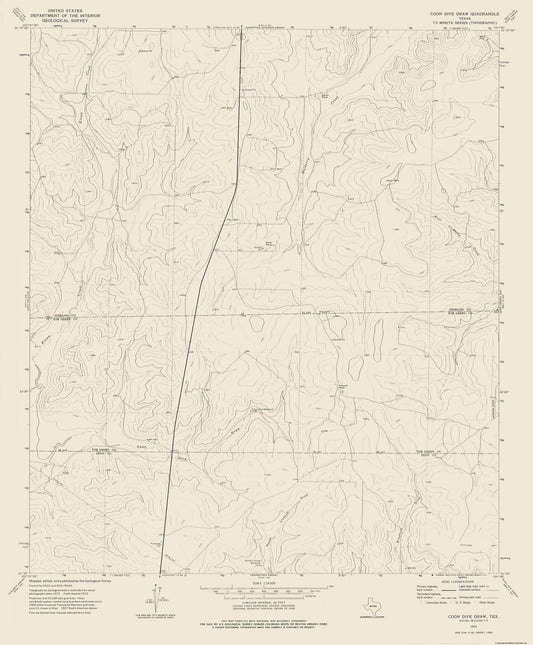 Topographical Map - Coon Dive Draw Texas Quad - USGS 1973 - 23 x 27.83 - Vintage Wall Art