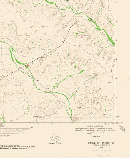 Topographical Map - Circle Dot Ranch Texas Quad - USGS 1969 - 23 x 28.09 - Vintage Wall Art