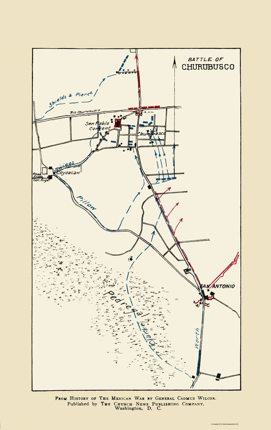 Historic War Map - Churubusco Battle - Church News 1892 - 23 x 36.41 - Vintage Wall Art