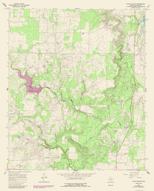 Topographical Map - Club Hollow Texas Quad - USGS 1987 - 23 x 28.54 - Vintage Wall Art