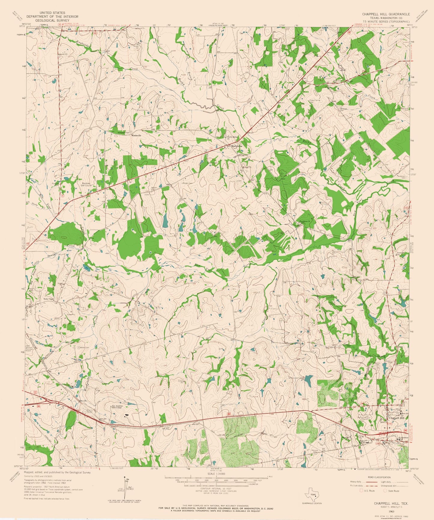 Topographical Map - Chappell Hill Texas Quad - USGS 1963 - 23 x 27.57 - Vintage Wall Art