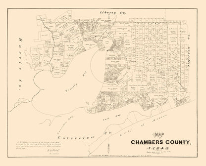 Historic County Map - Chambers County Texas - Walsch 1879 - 28.49 x 23 - Vintage Wall Art
