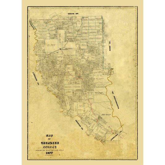 Historic County Map - Cherokee County Texas - Arlitt 1877 - Vintage Wall Art