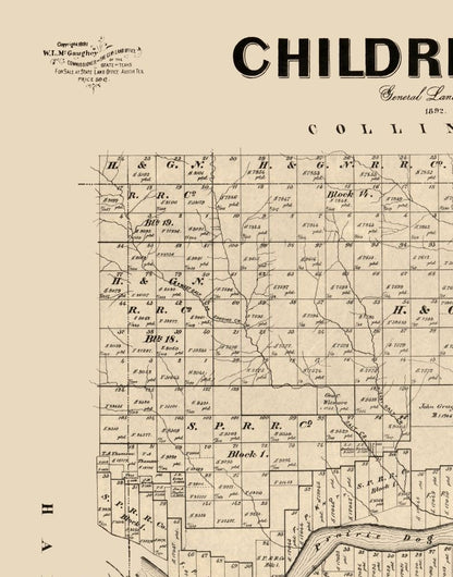 Historic County Map - Childress County Texas - McGaughey 1892 - 23 x 29.27 - Vintage Wall Art