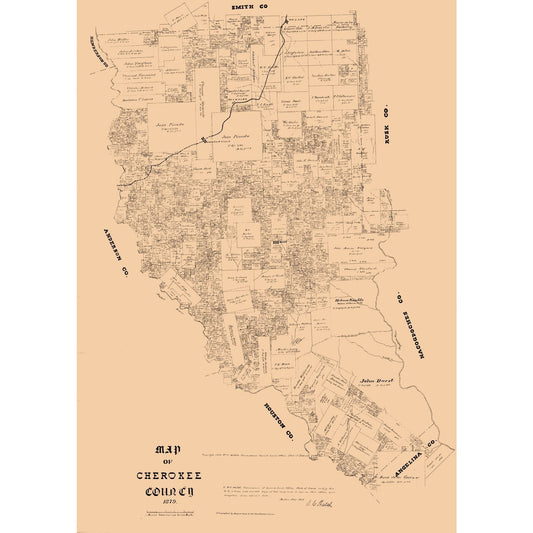 Historic County Map - Cherokee County Texas - Walsh 1879 - Vintage Wall Art