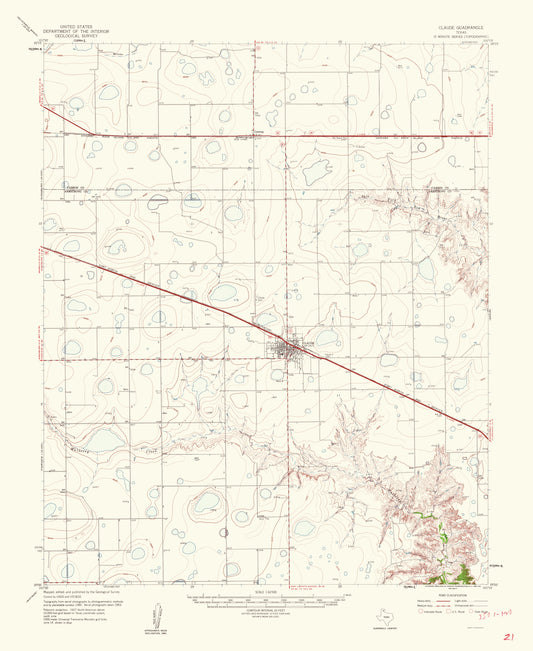 Topographical Map - Claude Texas Quad - USGS 1961 - 23 x 28.10 - Vintage Wall Art