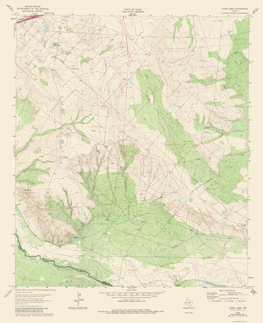 Topographical Map - China Lake Texas Quad - USGS 1981- 23 x 28.23 - Vintage Wall Art