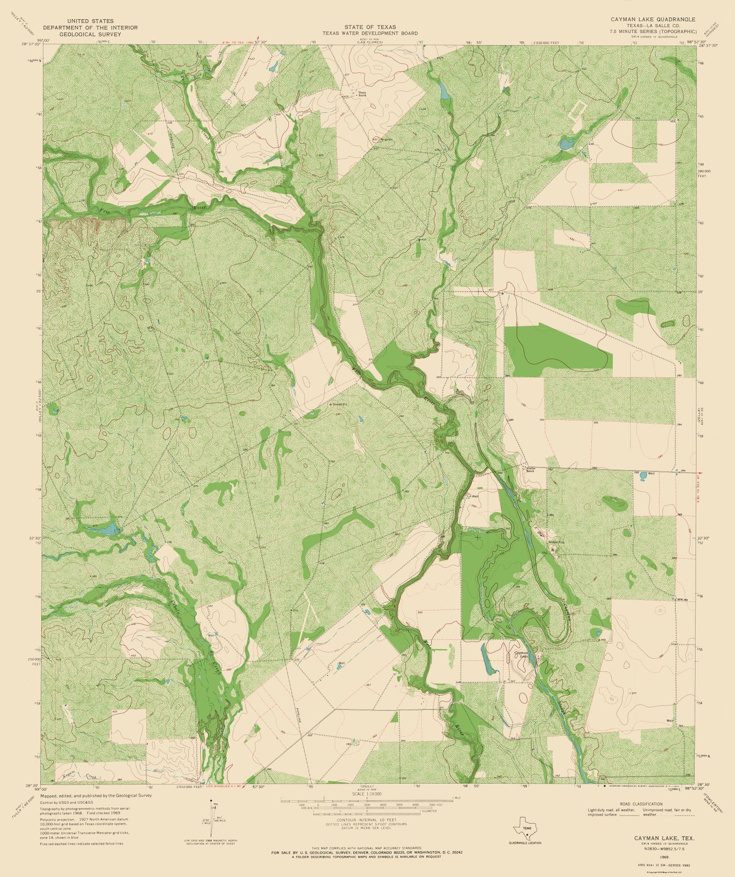 Topographical Map - Cayman Lake Texas Quad - USGS 1969 - 23 x 27.44 - Vintage Wall Art