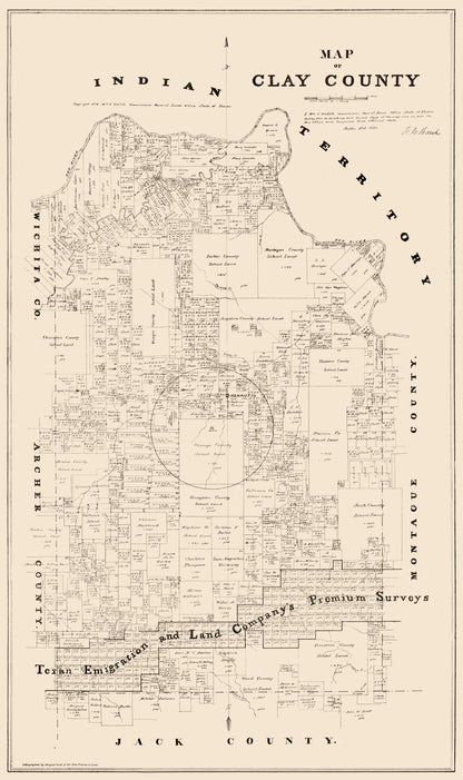 Historic County Map - Clay County Texas - Walsh 1880 - 23 x 38.74 - Vintage Wall Art