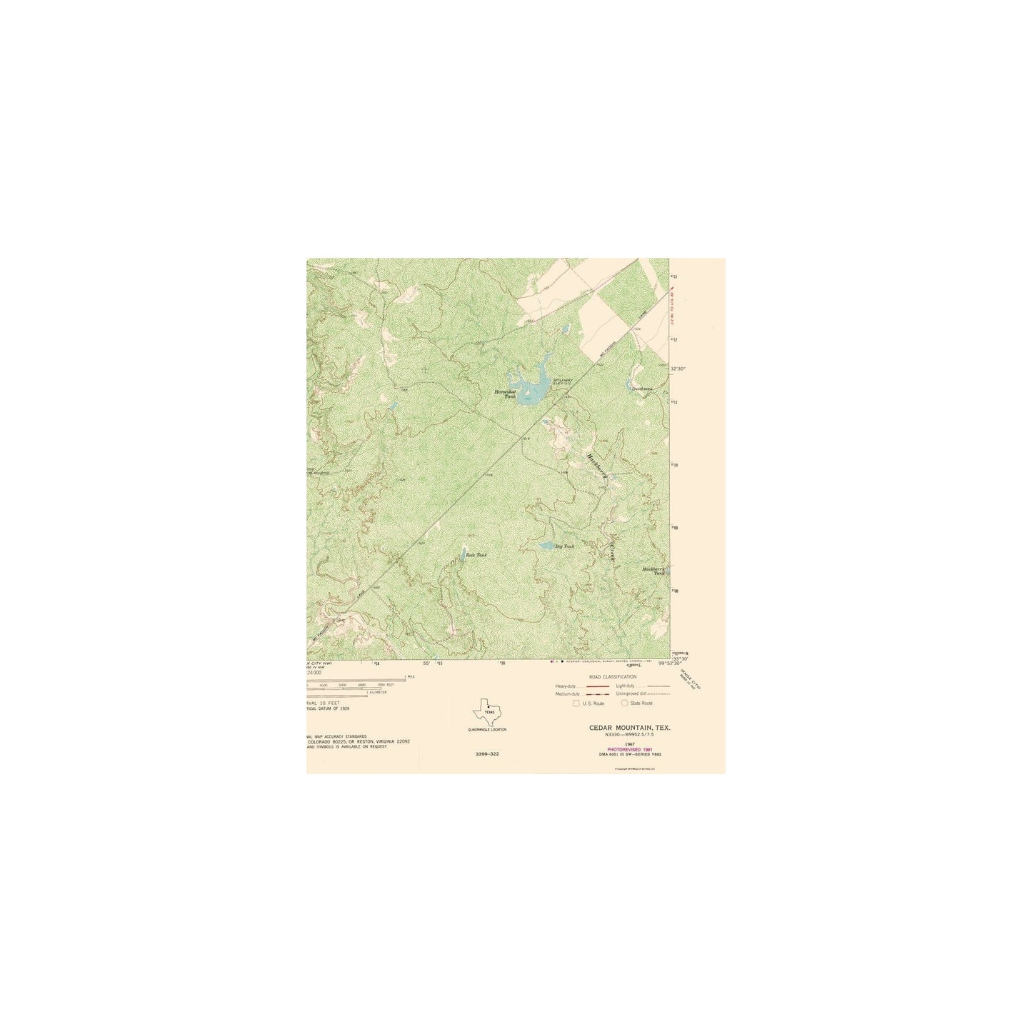 Topographical Map - Cedar Mountain Texas Quad - USGS 1981 - 23 x 28.30 - Vintage Wall Art