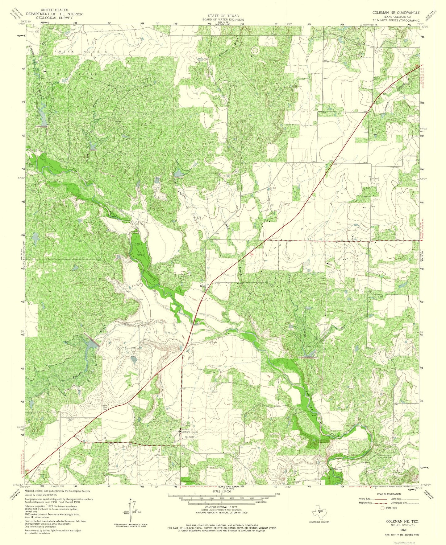 Topographical Map - Coleman Texas North East Quad - USGS 1960 - 23 x 28.14 - Vintage Wall Art