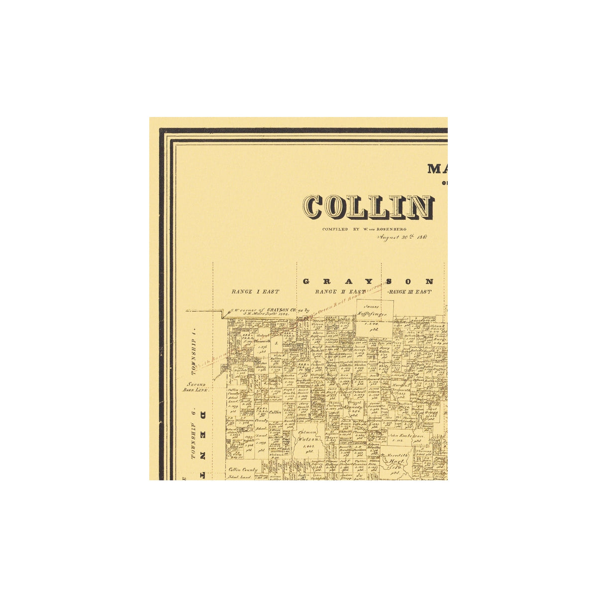 Collin Map Historic County Map - Collin Texas - Rosenberg 1861 - 23 x 28 - Vintag ...