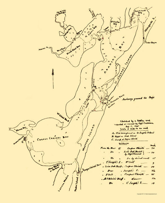 Historic Nautical Map - Corpus Christi Waterways - 1845 - 23 x 28.32 - Vintage Wall Art