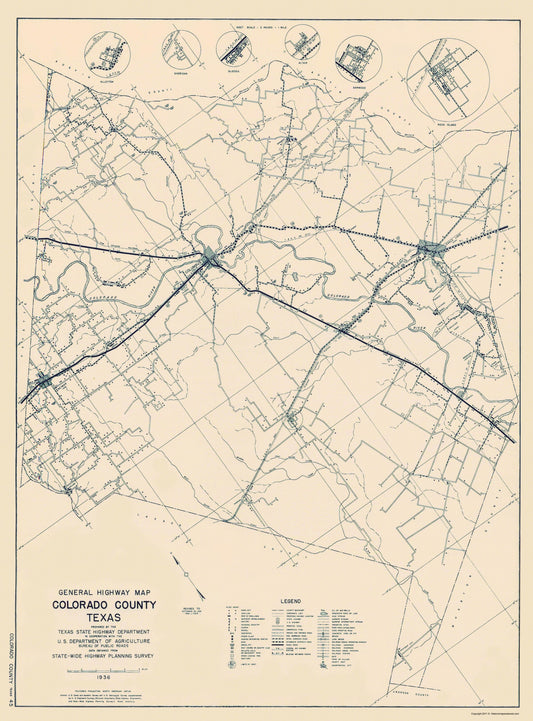 Historic County Map - Colorado County Texas - Highway Department 1936 - 23 x 31.13 - Vintage Wall Art