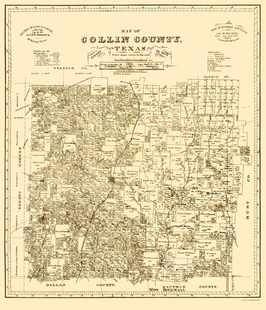 Historic County Map - Collin County Texas - Gast 1881 - 23 x 26.81 - Vintage Wall Art