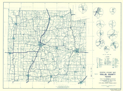 Historic County Map - Collin County Texas - Highway Department 1936 - 23 x 30.90 - Vintage Wall Art