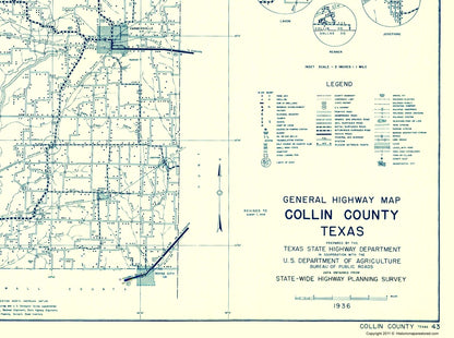Historic County Map - Collin County Texas - Highway Department 1936 - 23 x 30.90 - Vintage Wall Art