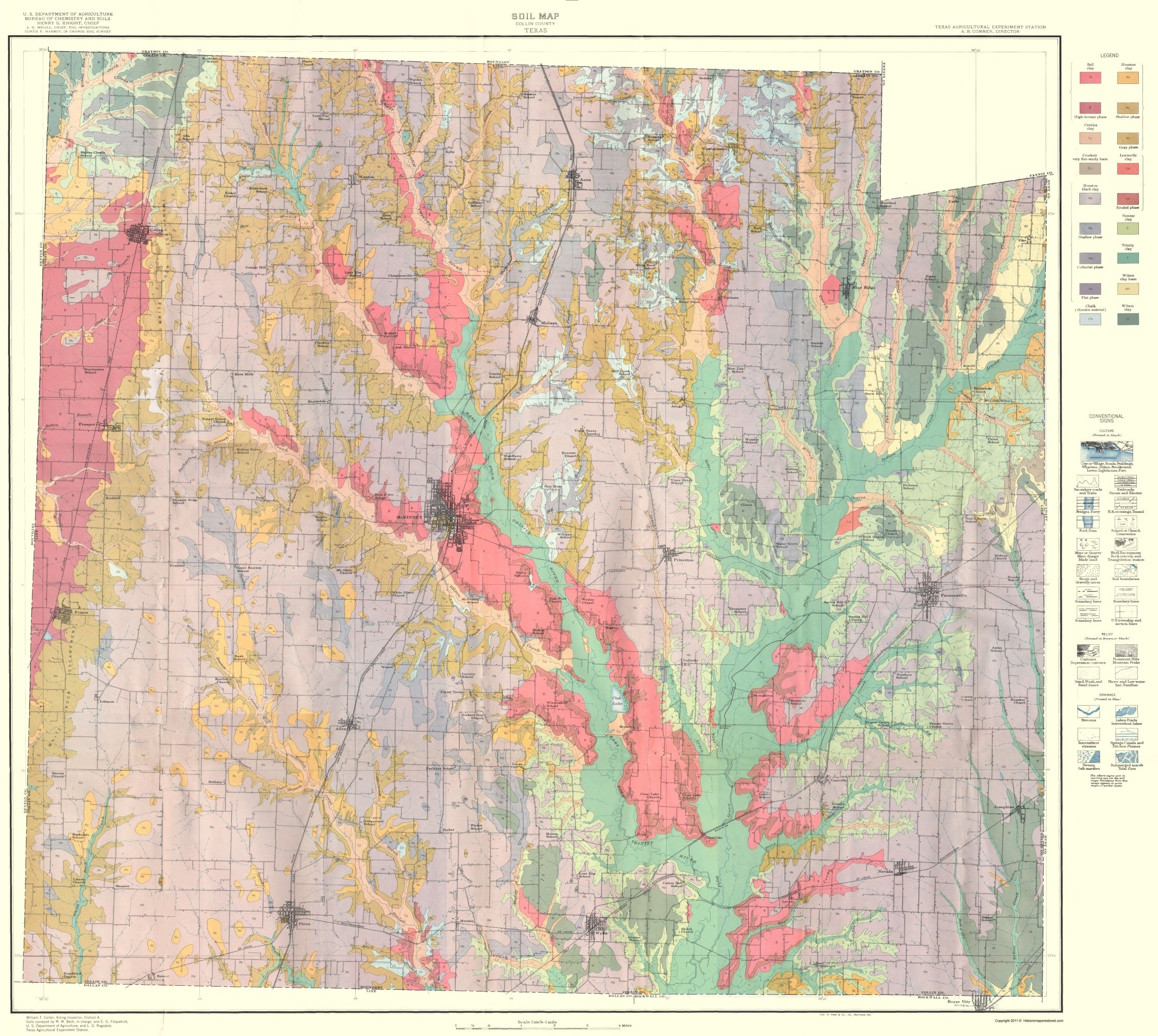 Collin Map Historic County Map - Collin County Texas Soil - Knight 1930 - Vintage ...