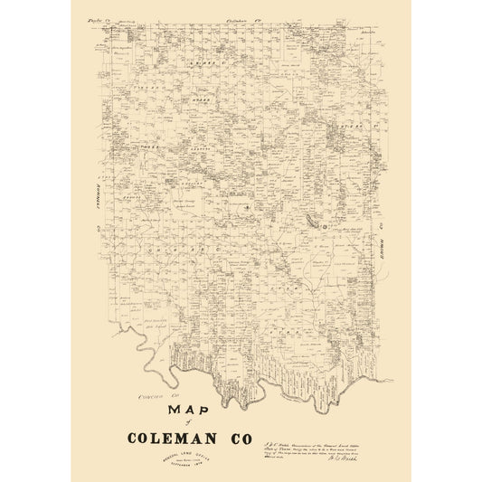 Historic County Map - Coleman County Texas - Walsh 1879 - 23 x 32.56 - Vintage Wall Art