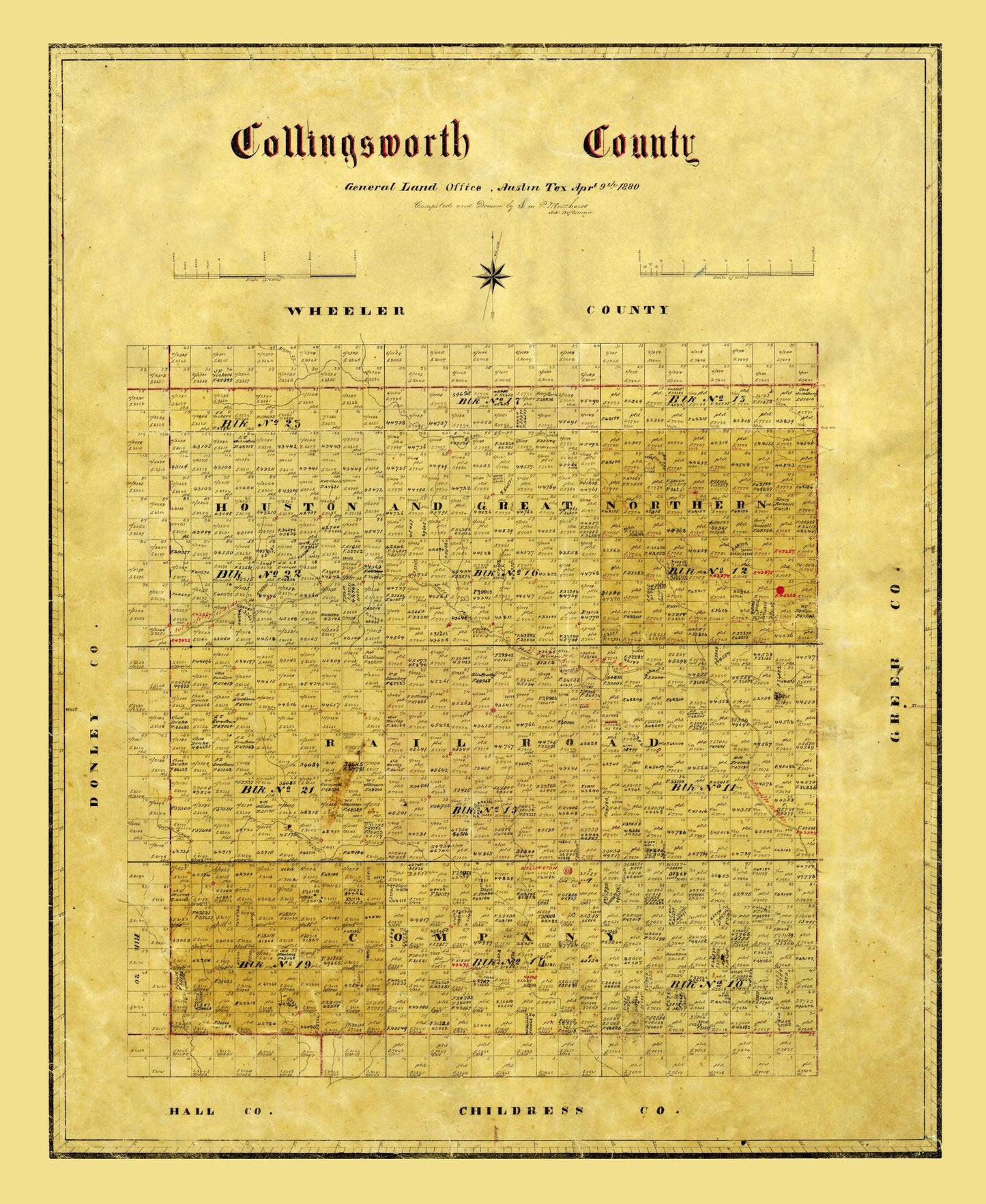 Historic County Map - Collingsworth County Texas - General Land Office 1880 - 23 x 28.09 - Vintage Wall Art