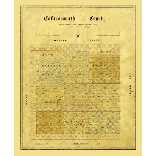 Historic County Map - Collingsworth County Texas - General Land Office 1880 - 23 x 28.09 - Vintage Wall Art