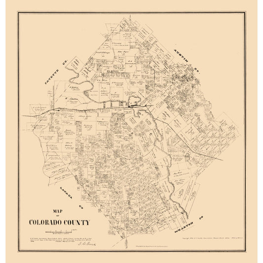 Historic County Map - Colorado County Texas - Walsh 1880 - 23 x 24.01 - Vintage Wall Art