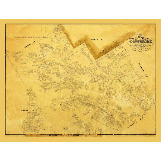 Historic County Map- Comanche County Texas - General Land Office 1856 - Vintage Wall Art