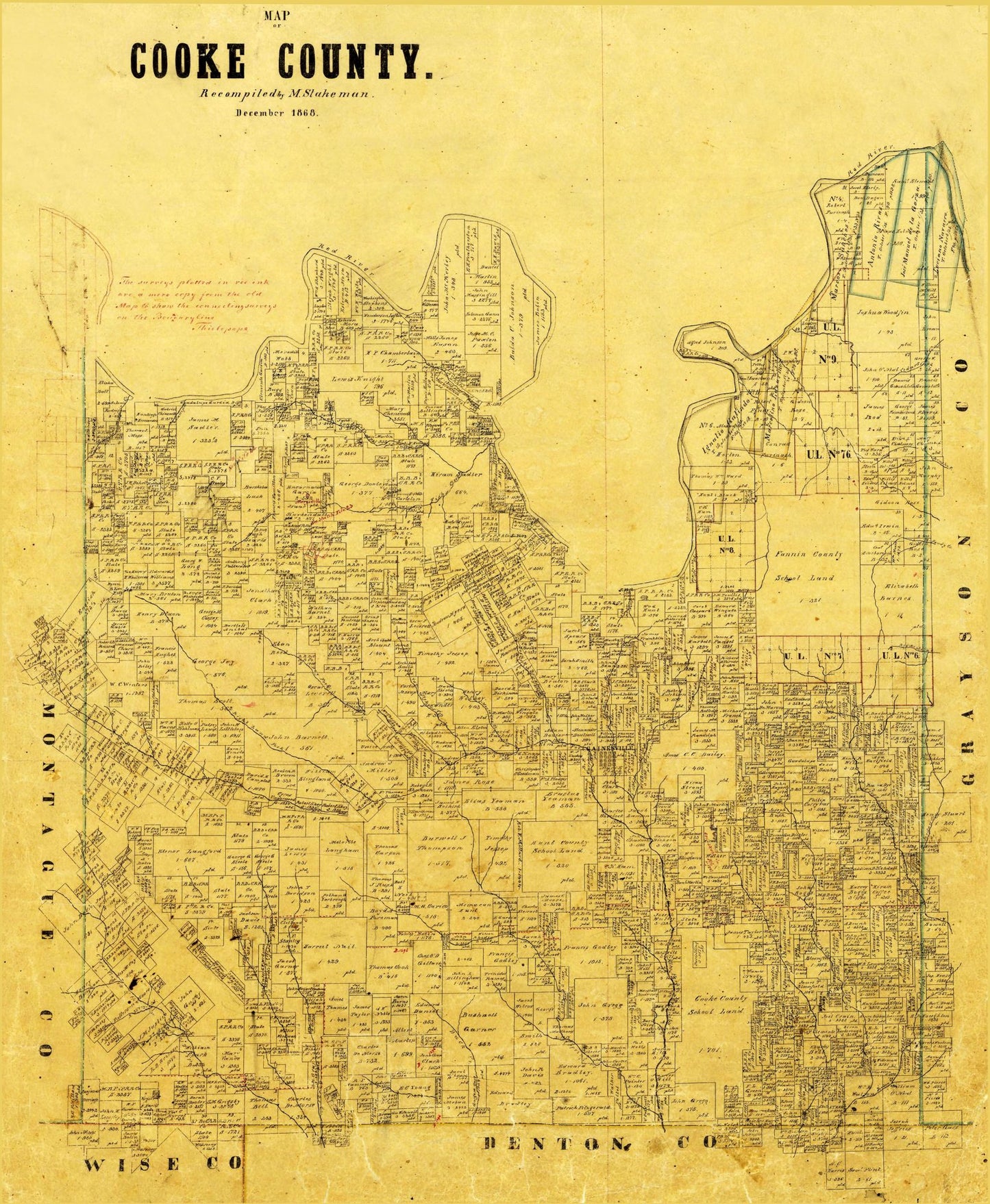 Historic County Map - Cooke County Texas - General Land Office 1868 - 23 x 27.98 - Vintage Wall Art